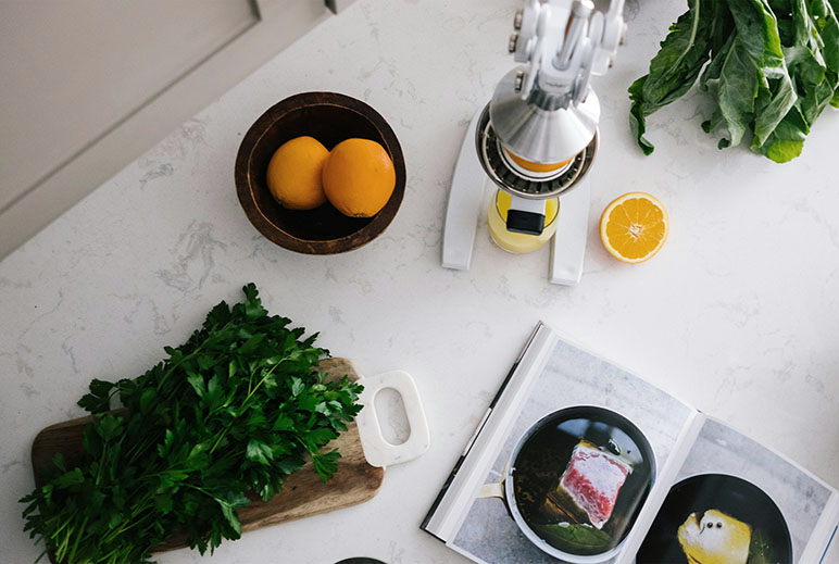 Carrara Kitchen work surface - overhead view